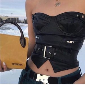 Black belt buckle leather tube top-Small size